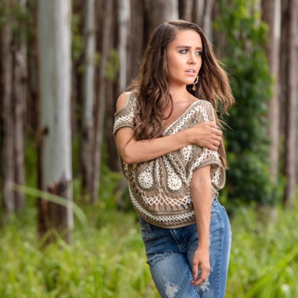 Cream and brown crochet beach top